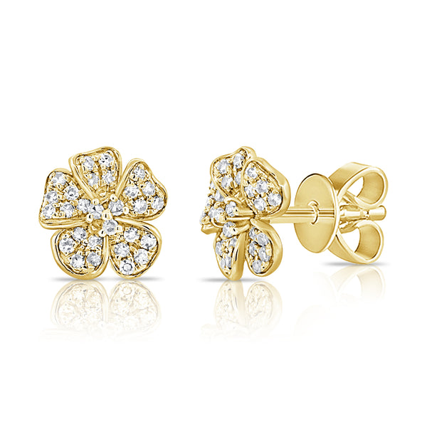 14K Gold Flower Studs with Diamonds