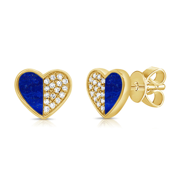 Lapis & Diamond Hearts & Love Stud Earrings