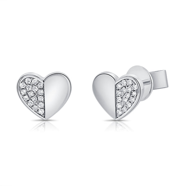 14K Gold Heart Stud Earrings with Diamonds