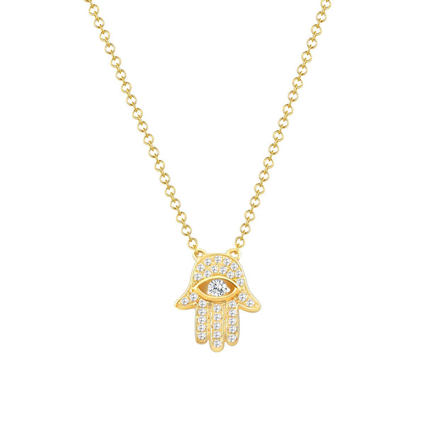 14K Gold Hamsa Hand Necklace with Diamonds