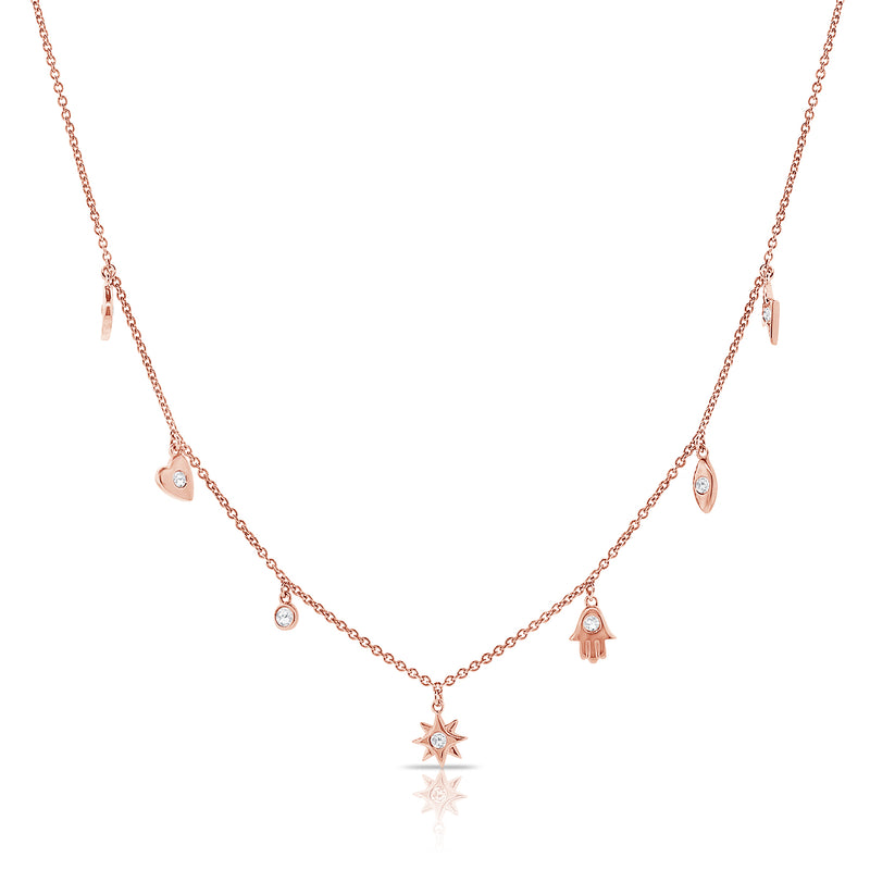 14K Gold Starburst Station Necklace with Diamonds