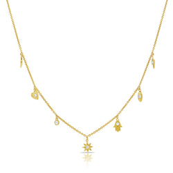 14K Gold Starburst Station Necklace with Diamonds