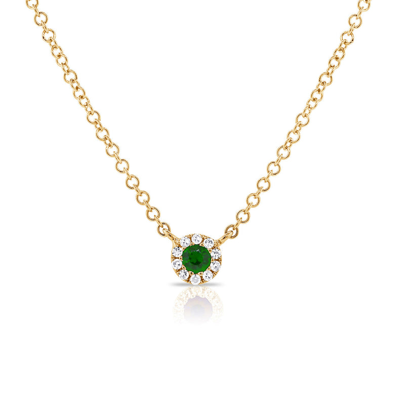 Emerald & Diamond Necklace with 14K Gold Chain