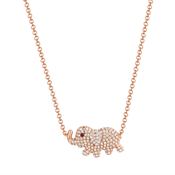 0.50ct Pave Diamond Elephant Pendant Necklace