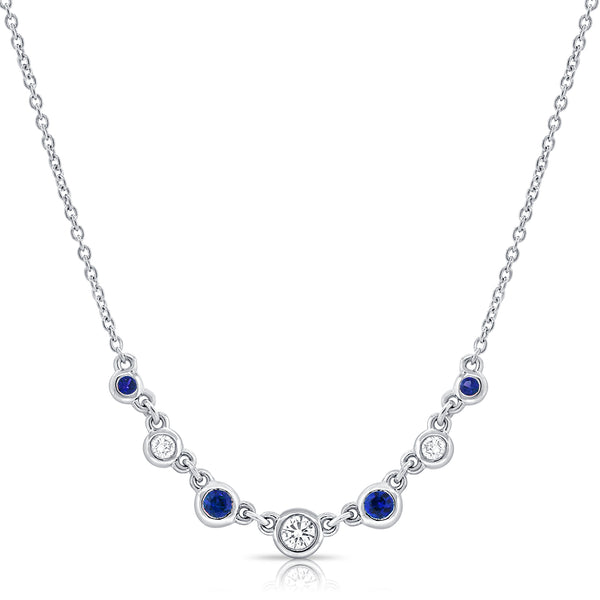 Sapphire and Diamond Bezel Necklace in 14K Gold