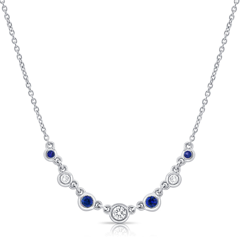 Sapphire and Diamond Bezel Necklace in 14K Gold