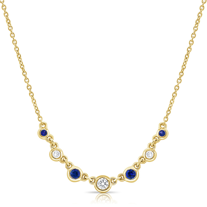 Sapphire and Diamond Bezel Necklace in 14K Gold