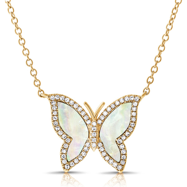 Mother of Pearl Diamond Butterfly Necklace