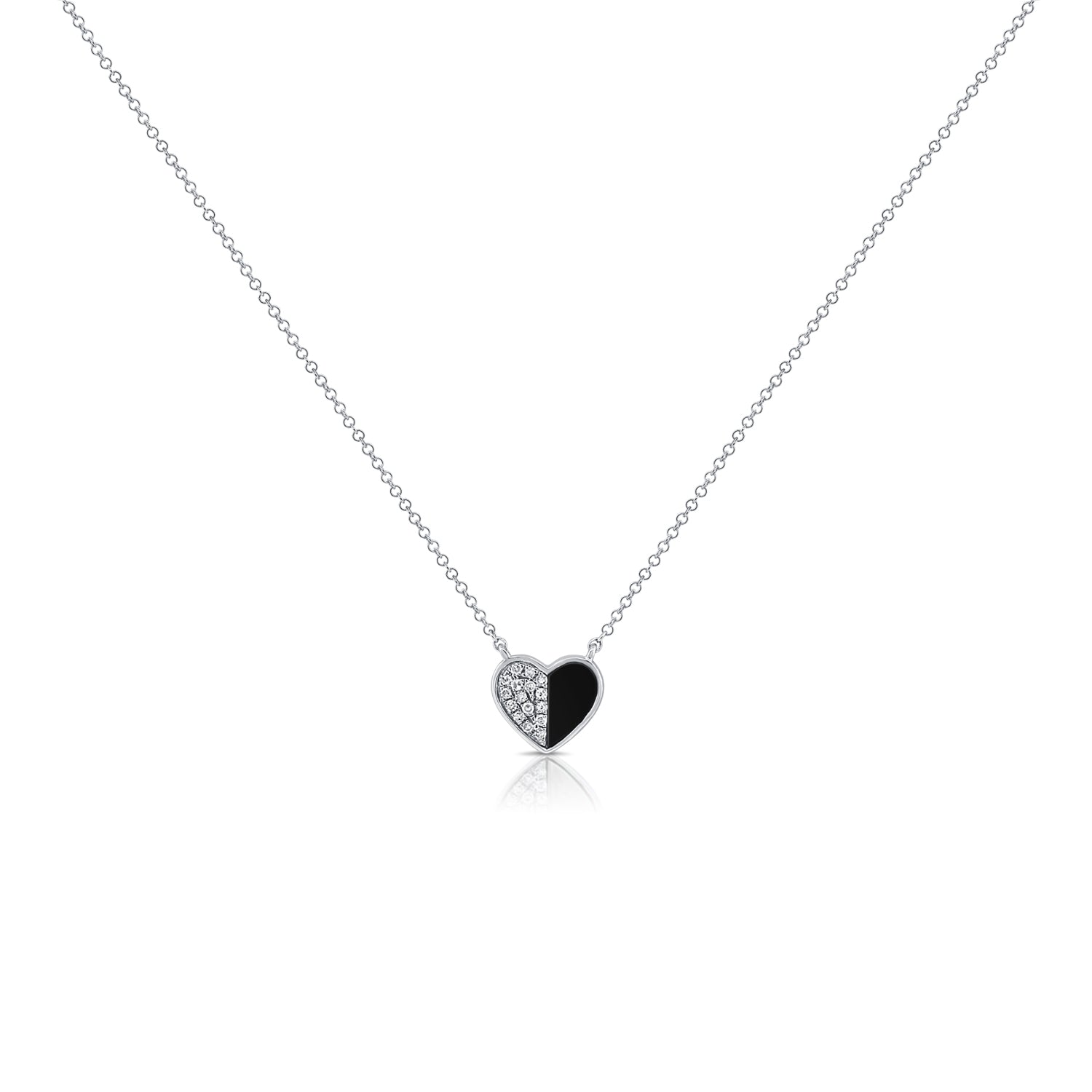 0.06CT Black Agate and Diamond Heart Pendant Necklace in 14K Gold