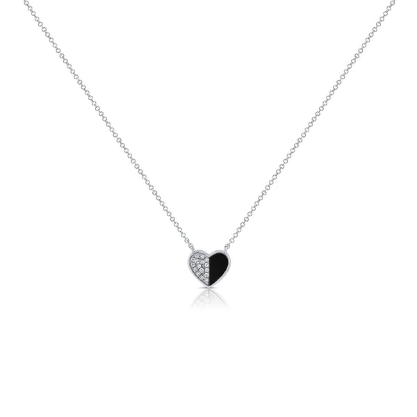 14K Gold Heart Necklace with Black Onyx & Diamond Accents