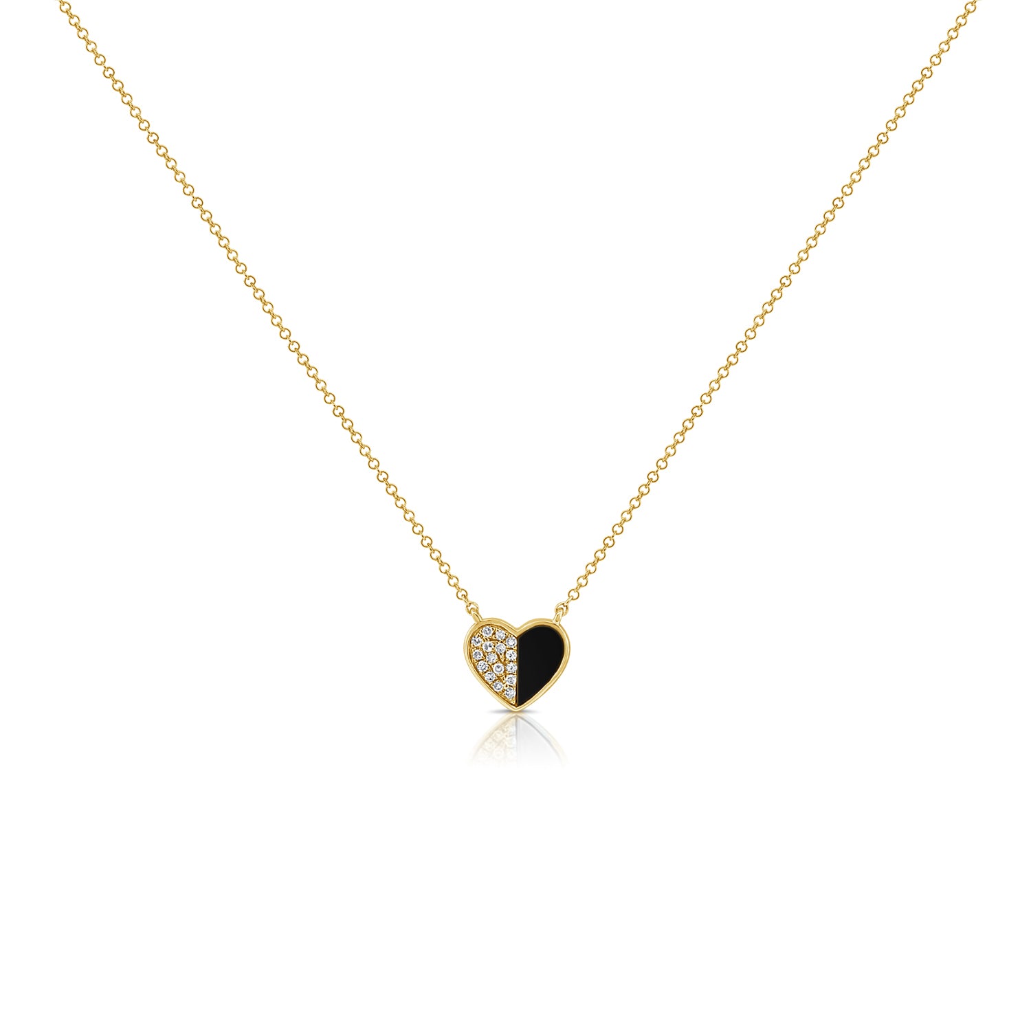 0.06CT Black Agate and Diamond Heart Pendant Necklace in 14K Gold