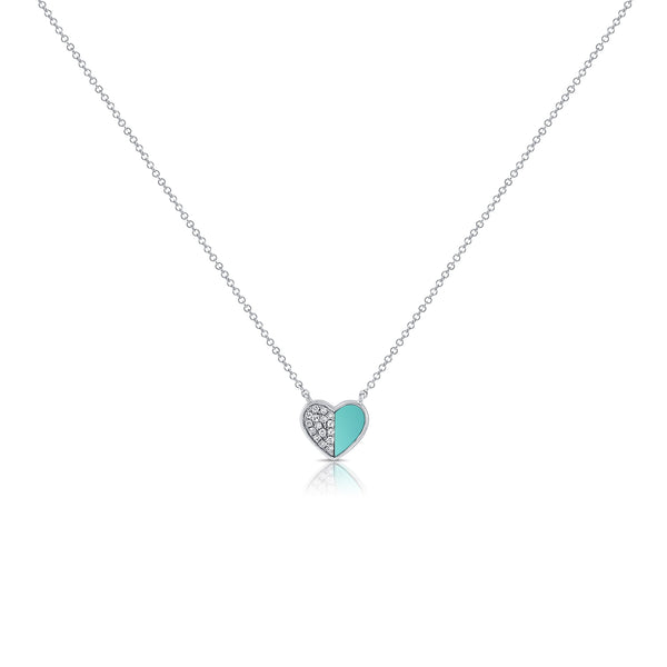 14K Gold Heart Necklace with Turquoise & Diamond Accents