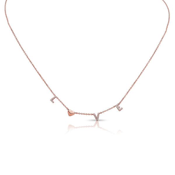 14K Gold Heart & Love Necklace with Diamonds