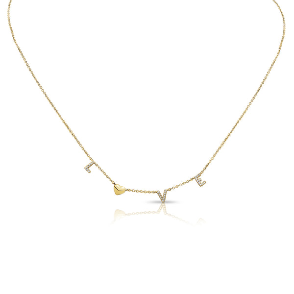 14K Gold Heart & Love Necklace with Diamonds