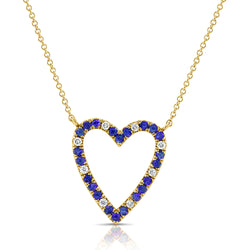 Sapphire & Diamonds Heart Necklace made in 14K Gold