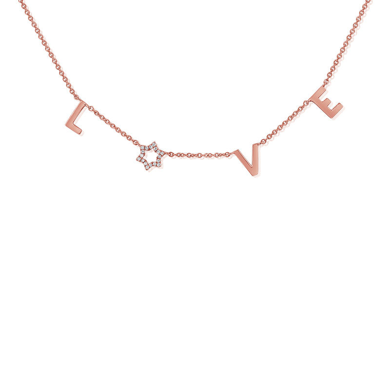 LOVE Letter and Diamond Star Necklace in 14K Gold