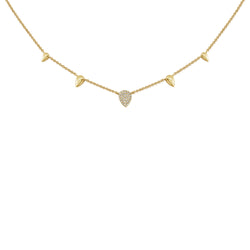 14K Gold Pear Station Necklace with Diamonds