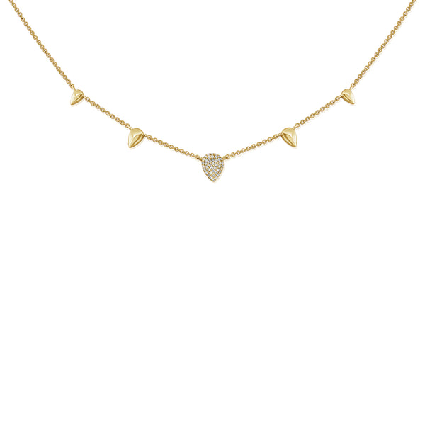 14K Gold Pear Station Necklace with Diamonds