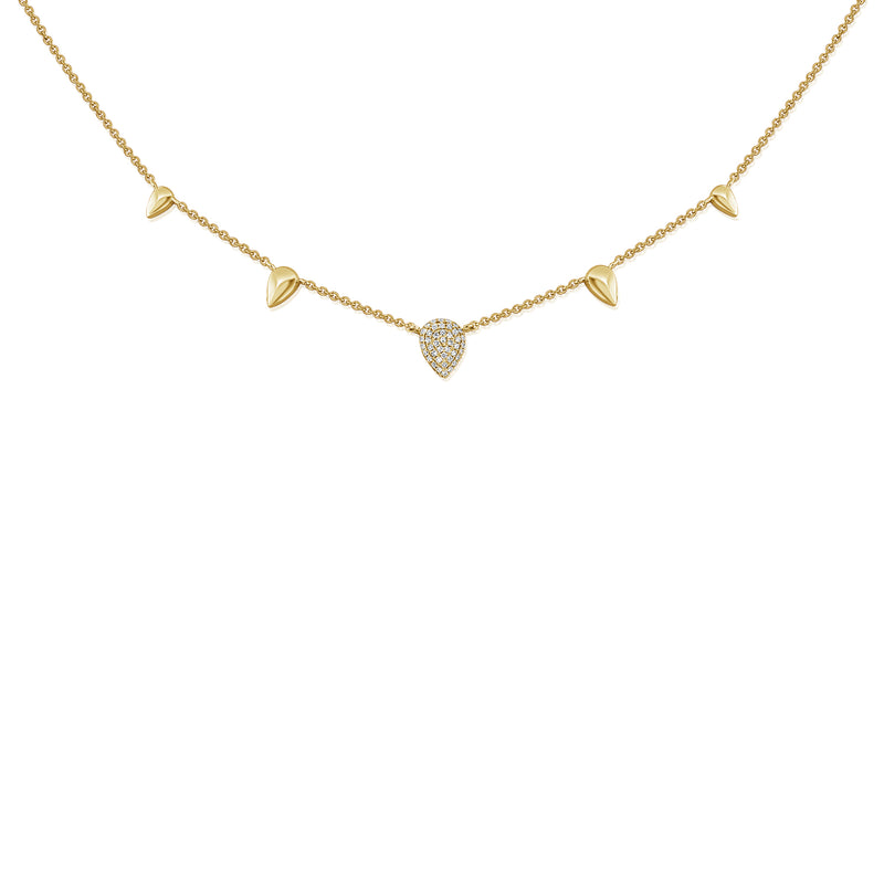 14K Gold Pear Station Necklace with Diamonds