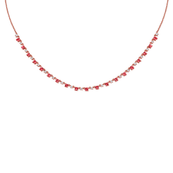 Enchanting Ruby and Diamond Tennis Necklace in 14K Gold