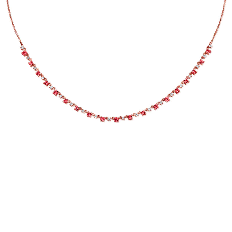 Enchanting Ruby and Diamond Tennis Necklace in 14K Gold