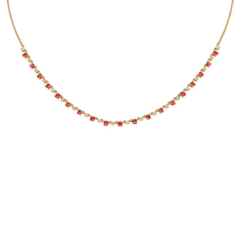 Enchanting Ruby and Diamond Tennis Necklace in 14K Gold