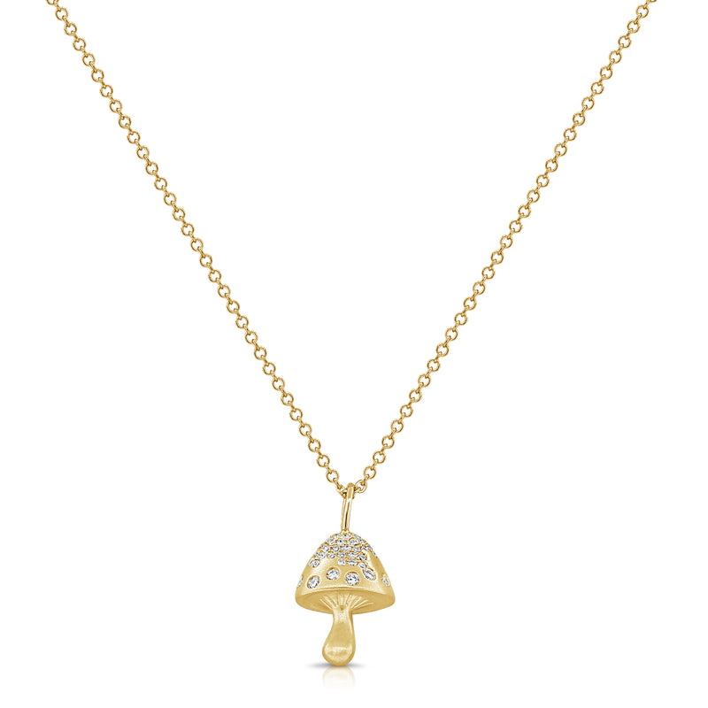 14K Gold Mushroom Necklace with Diamonds