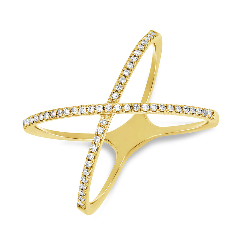 Unique Crossover Diamond Ring in 14K Gold