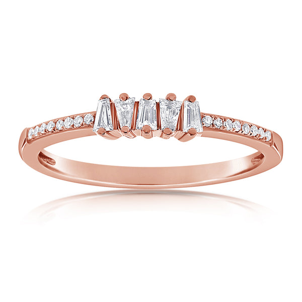 Elegant 0.23 Carat Baguette and Round Diamond Ring in 14K White, Yellow, or Rose Gold