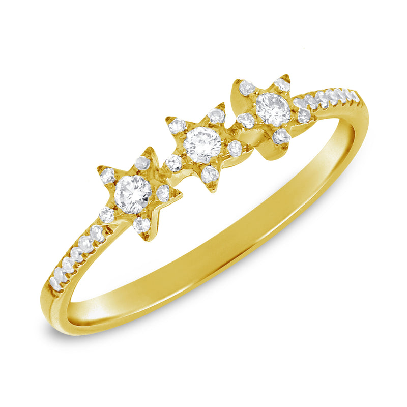 14K Gold Tri Star Ring with Diamonds