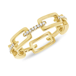 Elegant 14K Gold Geometric Chain Ring with Diamond Accents