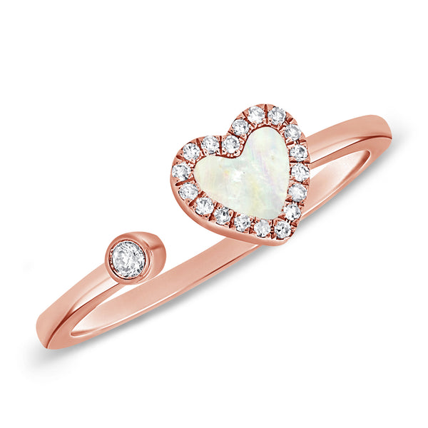 Mother of Pearl Open & Wrap Heart Ring with Diamonds