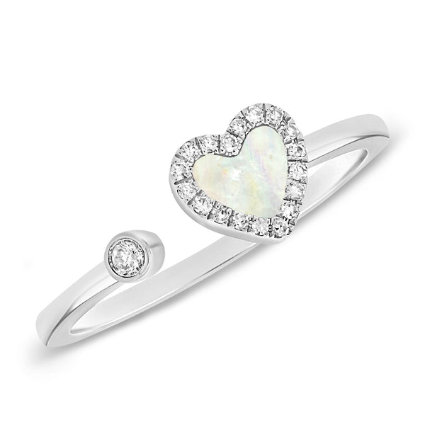 Mother of Pearl Open & Wrap Heart Ring with Diamonds