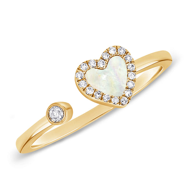 Mother of Pearl Open & Wrap Heart Ring with Diamonds