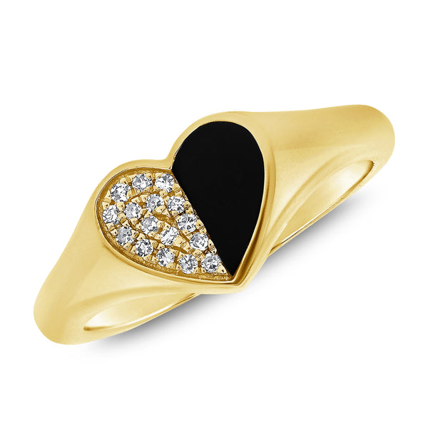 Timeless Heart Pinky Ring with Black Agate and Diamonds in 14K Gold