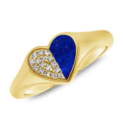 Bold Heart Pinky Ring with Lapis Lazuli and Diamonds in 14K Gold