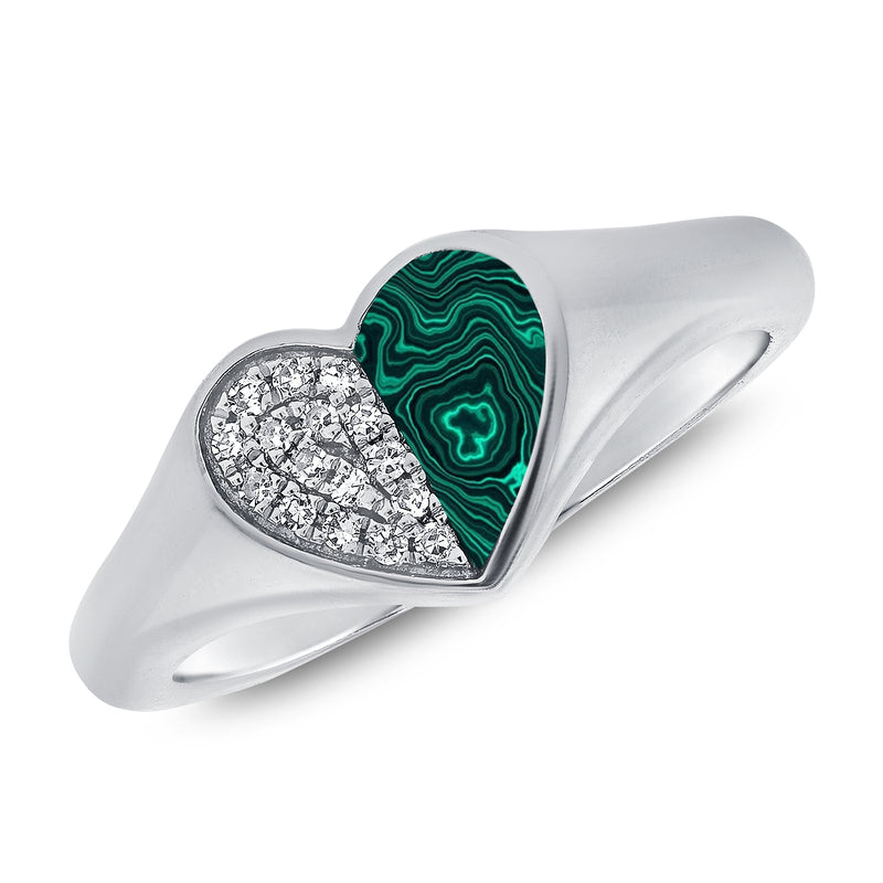 Heart of Elegance Pinky Ring with Malachite and Diamonds in 14K Gold