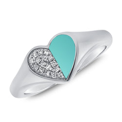 Vibrant Heart Pinky Ring with Turquoise and Diamonds in 14K Gold