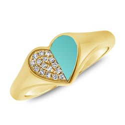 Vibrant Heart Pinky Ring with Turquoise and Diamonds in 14K Gold