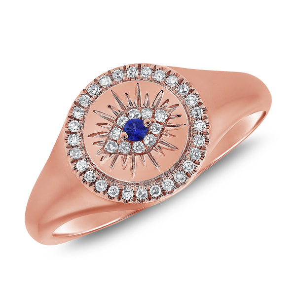 Evil Eye Pinky Ring with Sapphires and Diamonds