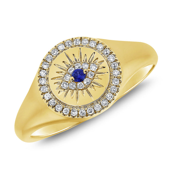 Evil Eye Pinky Ring with Sapphires and Diamonds