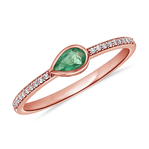 Exquisite Emerald Pear Ring with Diamond Accent