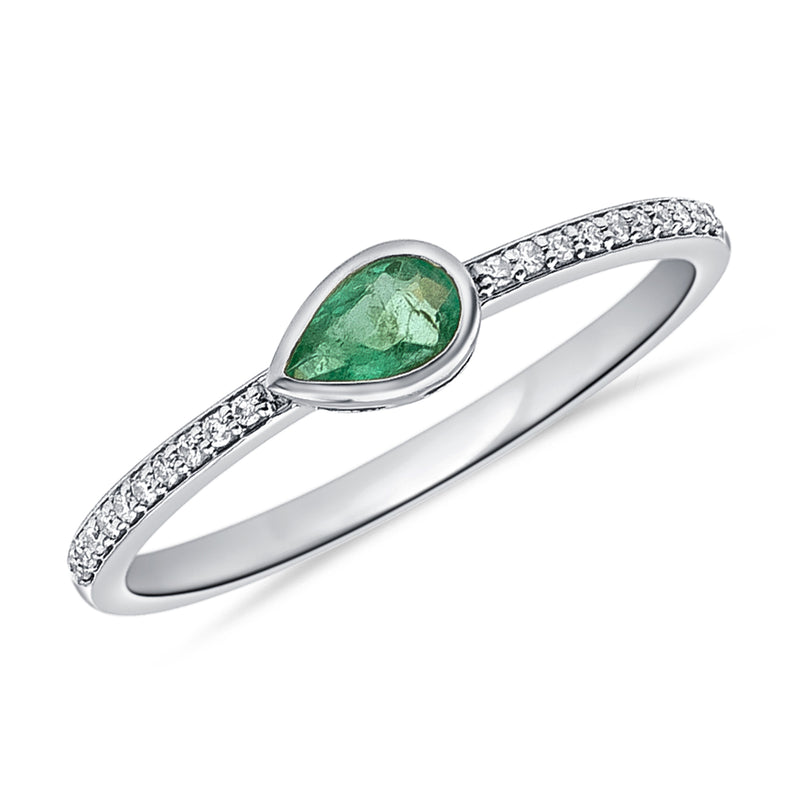 Exquisite Emerald Pear Ring with Diamond Accent