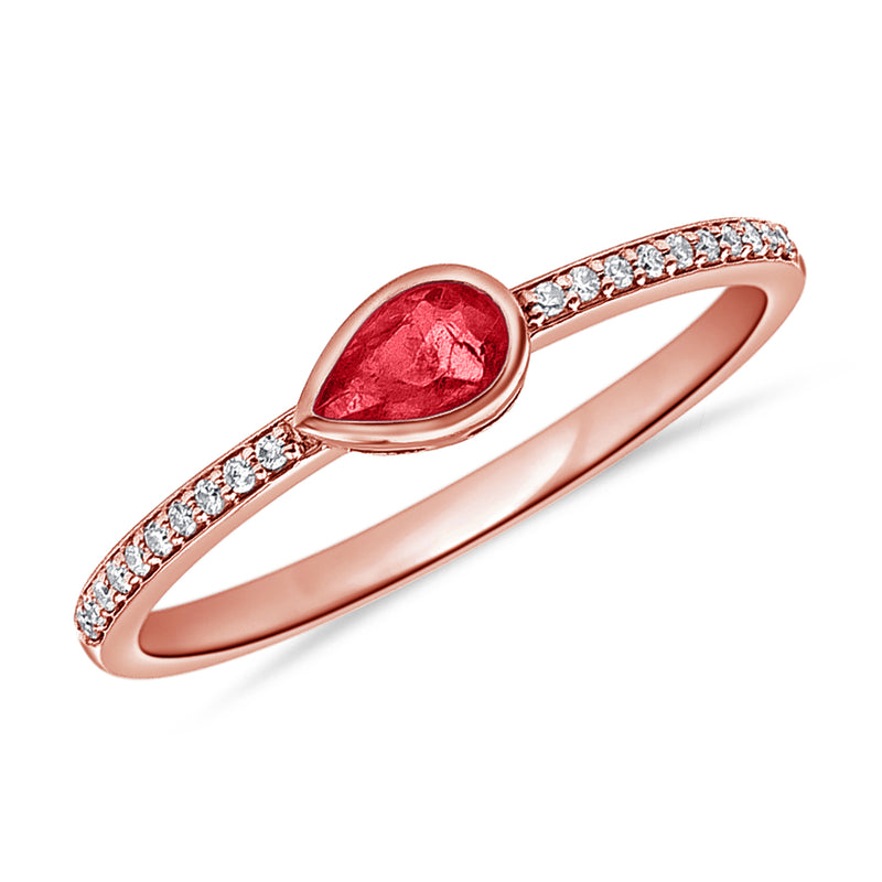 Elegant Ruby Pear and Diamond Ring