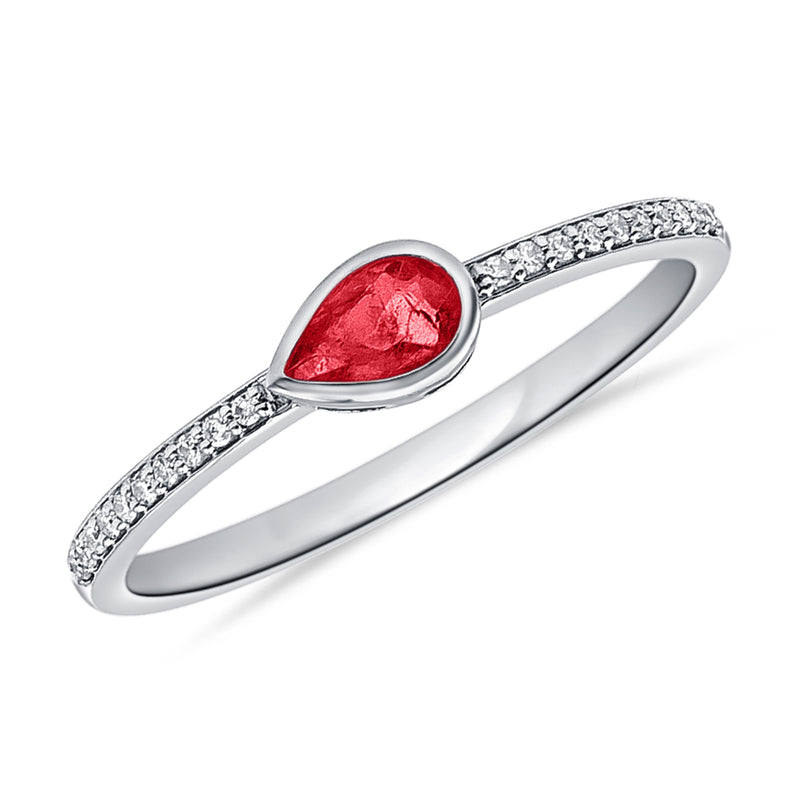 Elegant Ruby Pear and Diamond Ring