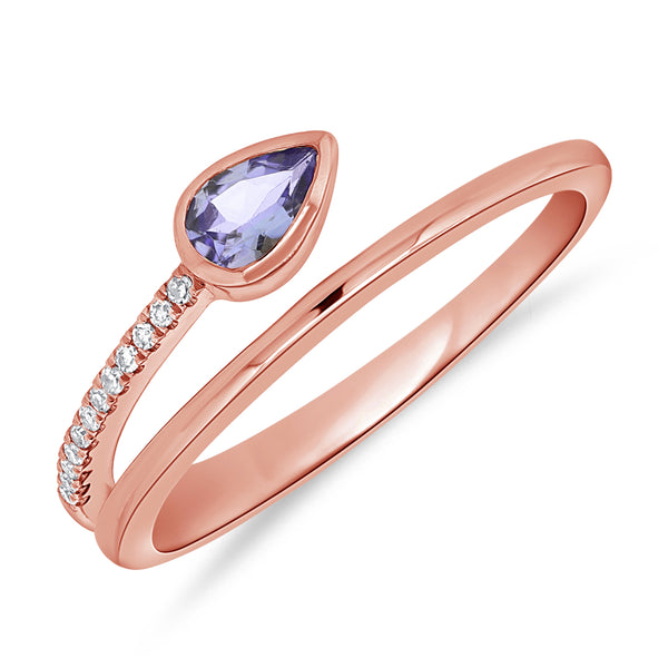 14K Gold Pear-Shaped Tanzanite and Diamond Ring