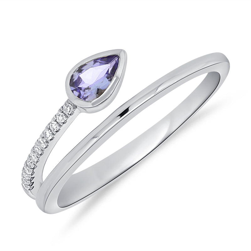 14K Gold Pear-Shaped Tanzanite and Diamond Ring