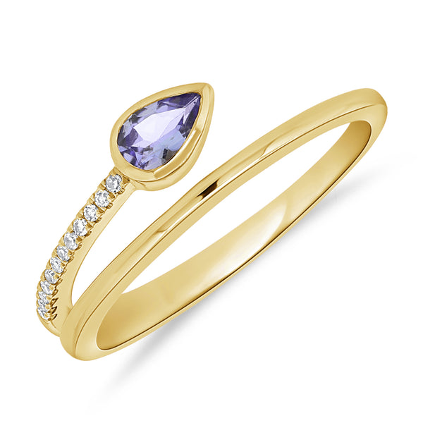 14K Gold Pear-Shaped Tanzanite and Diamond Ring