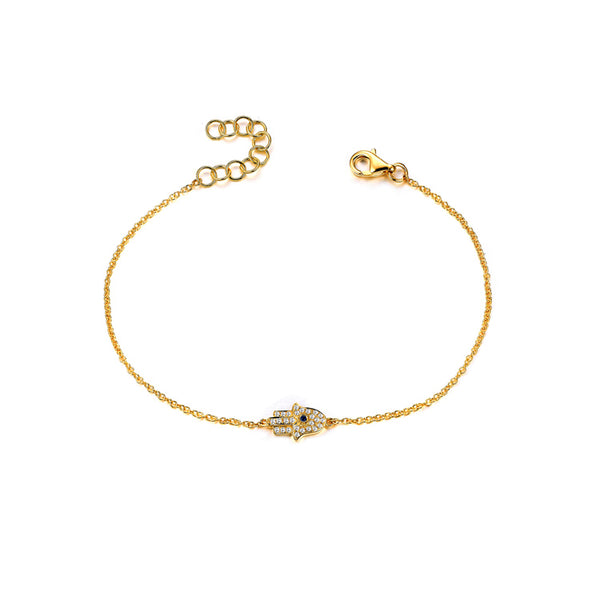 14K Gold Evil Eye & Hamsa Chain Bracelet with Diamonds