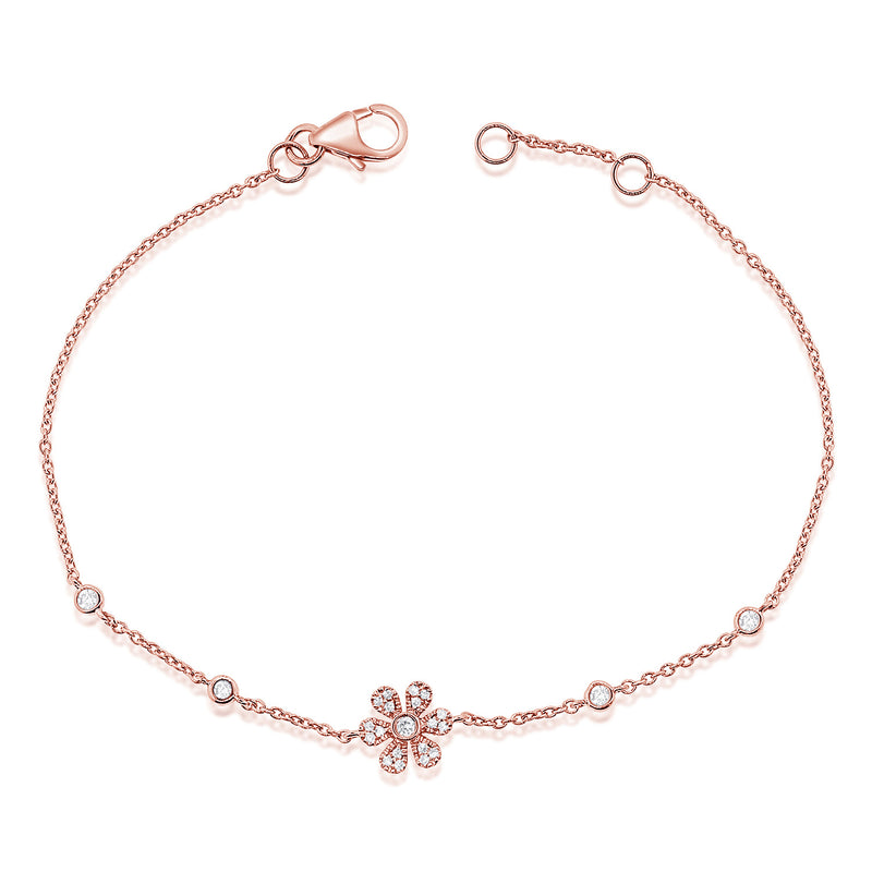 Diamond Flower Chain Bracelet made in 14K Gold